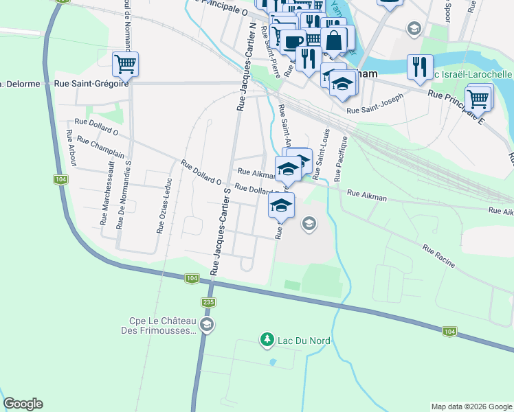 map of restaurants, bars, coffee shops, grocery stores, and more near 91 Rue Ratté in Farnham