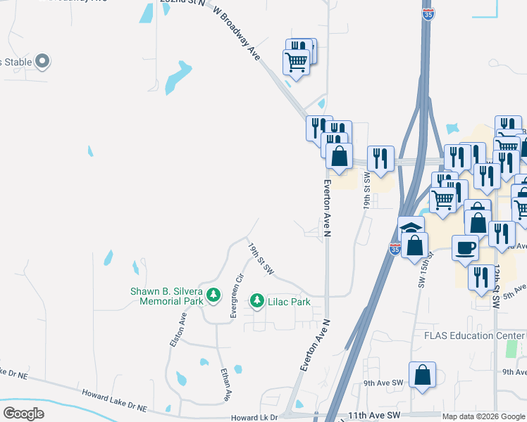 map of restaurants, bars, coffee shops, grocery stores, and more near 22610 Elston Court in Forest Lake