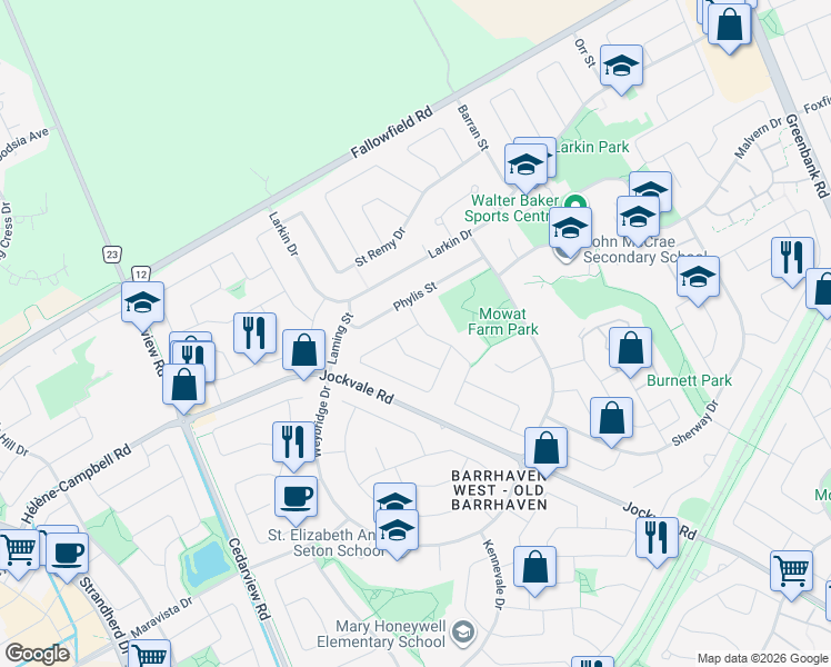 map of restaurants, bars, coffee shops, grocery stores, and more near in Ottawa