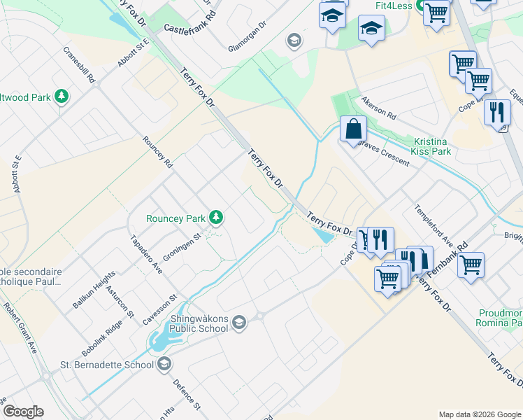 map of restaurants, bars, coffee shops, grocery stores, and more near 339 Andalusian Crescent in Ottawa