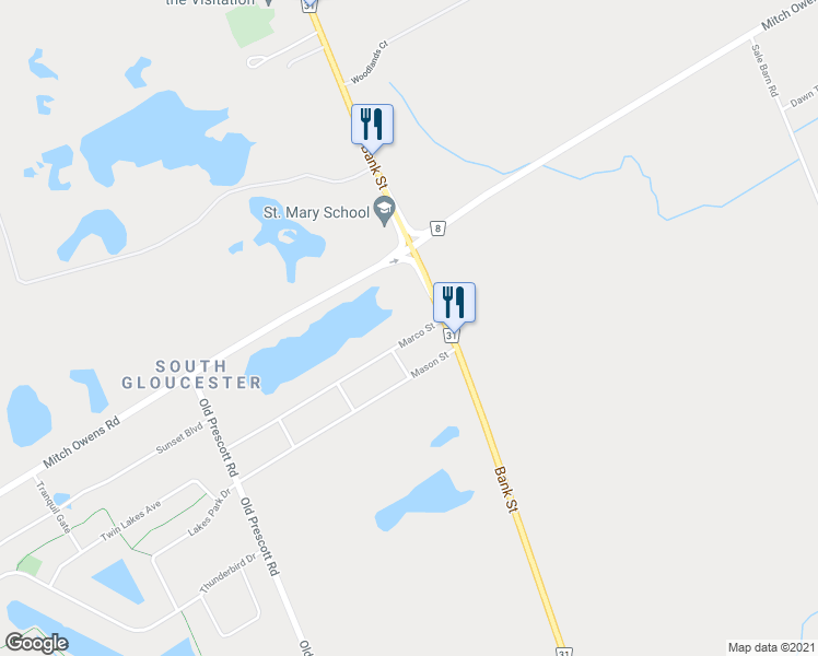 map of restaurants, bars, coffee shops, grocery stores, and more near 7089 Marco Street in Ottawa