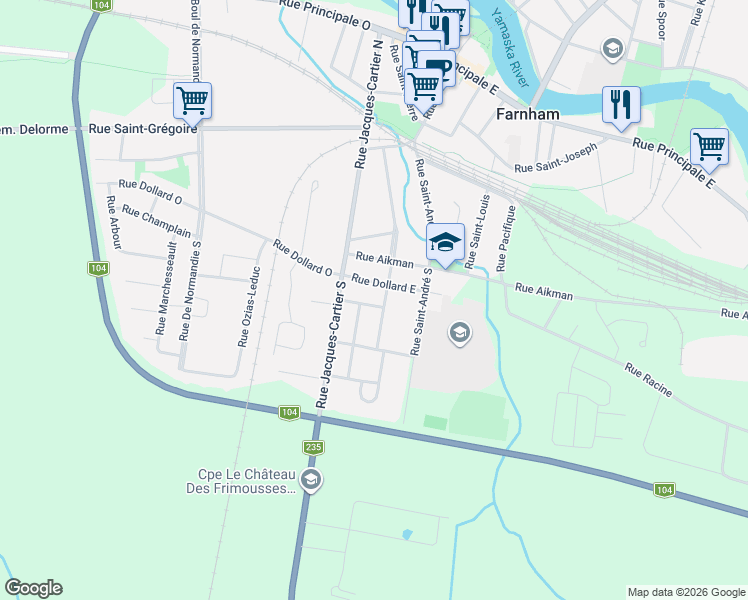 map of restaurants, bars, coffee shops, grocery stores, and more near 91 Rue Ratté in Farnham