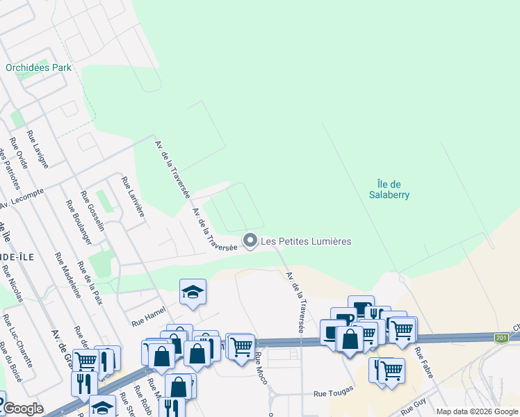 map of restaurants, bars, coffee shops, grocery stores, and more near 594 Rue Marie-Uguay in Salaberry-de-Valleyfield