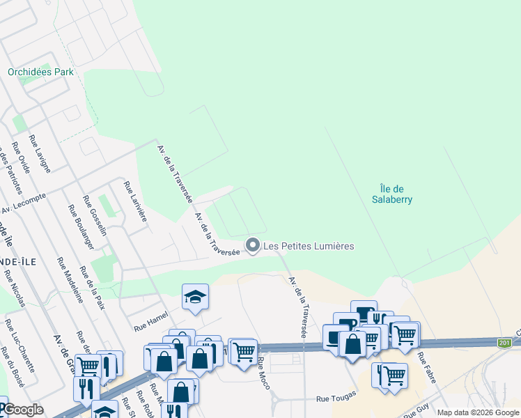 map of restaurants, bars, coffee shops, grocery stores, and more near 580 Rue Marie-Uguay in Salaberry-de-Valleyfield