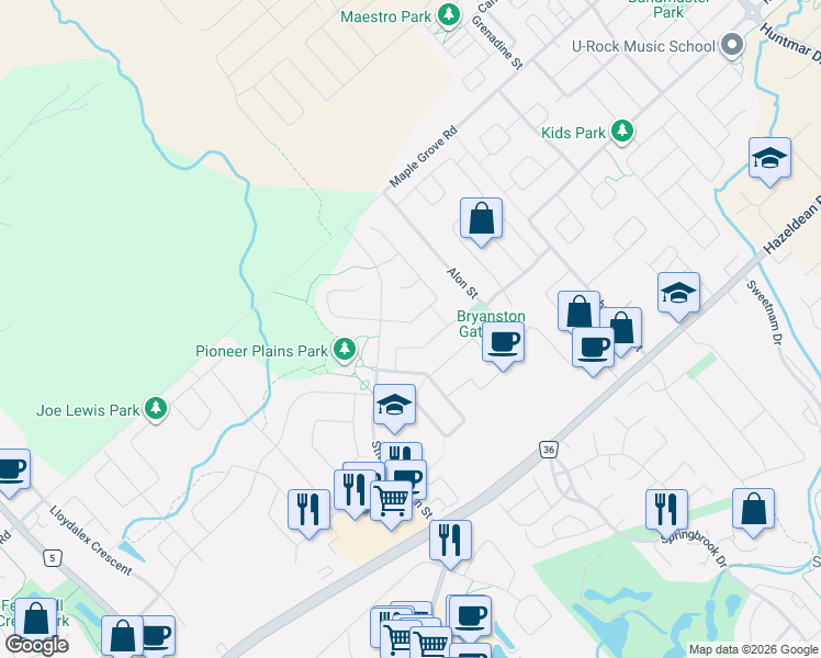 map of restaurants, bars, coffee shops, grocery stores, and more near 211 Denali Way in Ottawa
