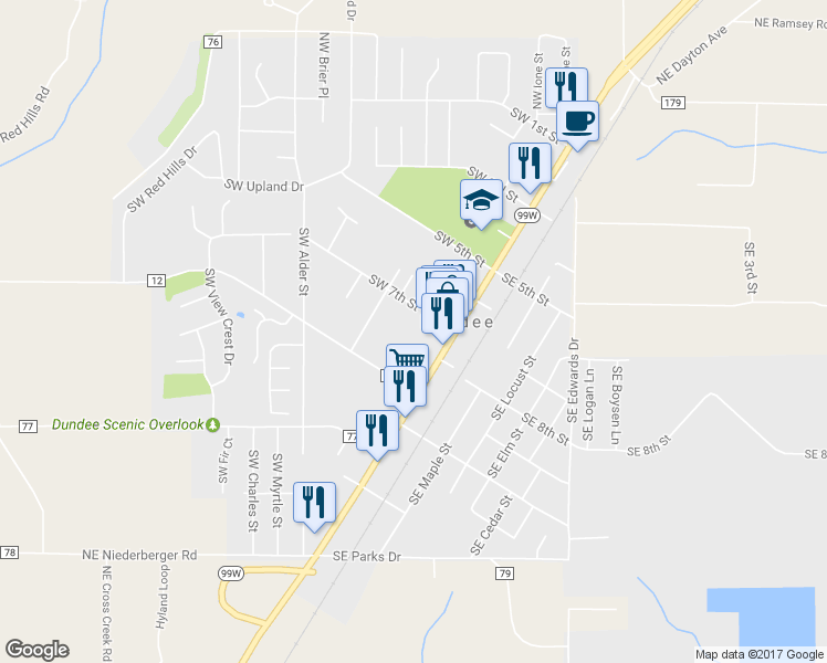 map of restaurants, bars, coffee shops, grocery stores, and more near 155 Southwest 7th Street in Dundee
