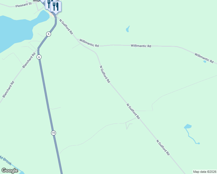 map of restaurants, bars, coffee shops, grocery stores, and more near 153 North Guilford Road in Monson