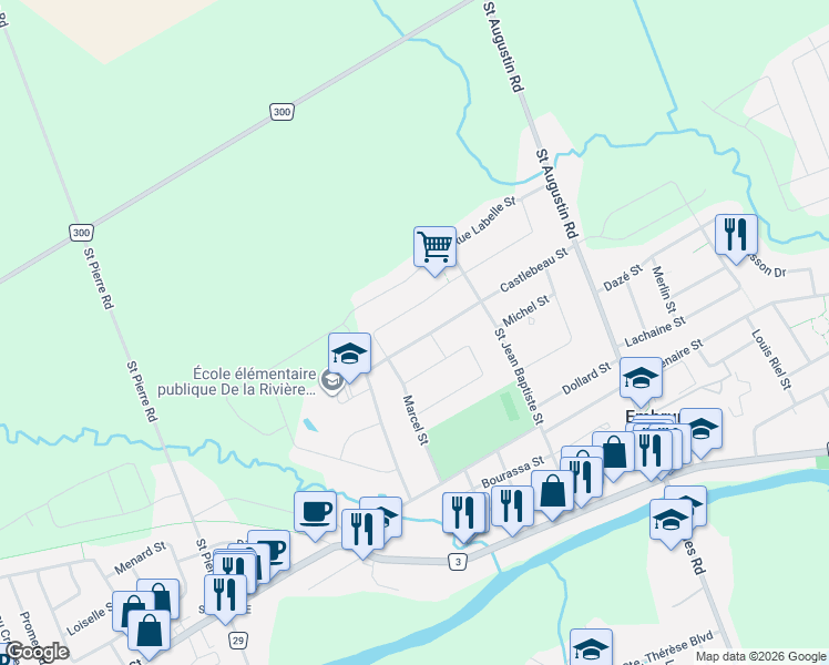 map of restaurants, bars, coffee shops, grocery stores, and more near 52 Castlebeau Street in Embrun