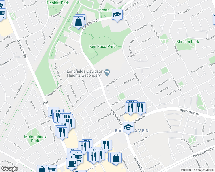 map of restaurants, bars, coffee shops, grocery stores, and more near in Ottawa