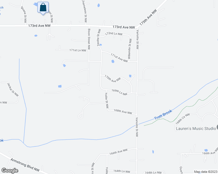 map of restaurants, bars, coffee shops, grocery stores, and more near 7741 169th Lane Northwest in Ramsey