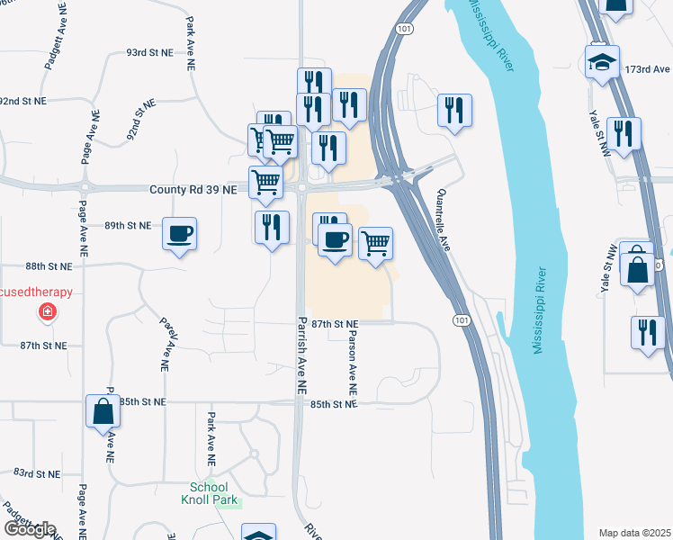 map of restaurants, bars, coffee shops, grocery stores, and more near 15800 87th Street Northeast in Otsego