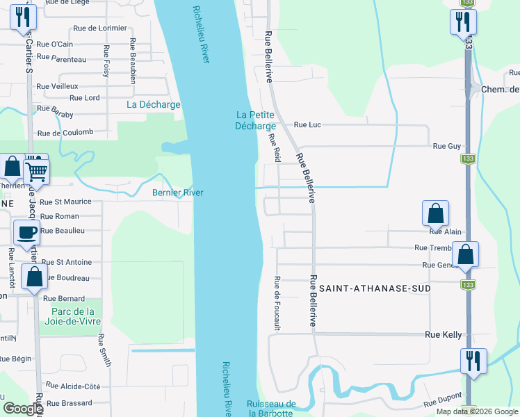 map of restaurants, bars, coffee shops, grocery stores, and more near 1391 Rue des Buissons in Saint-Jean-sur-Richelieu