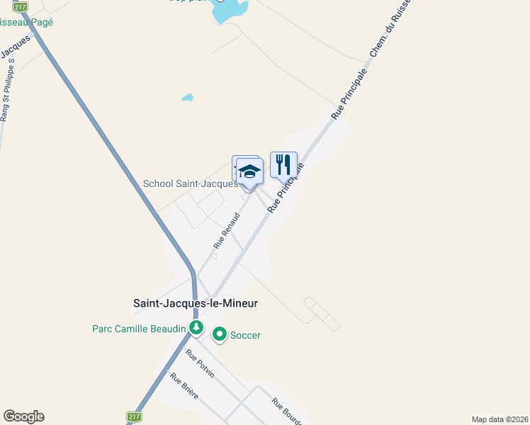 map of restaurants, bars, coffee shops, grocery stores, and more near 183 Rue Principale in Saint-Jacques-le-Mineur