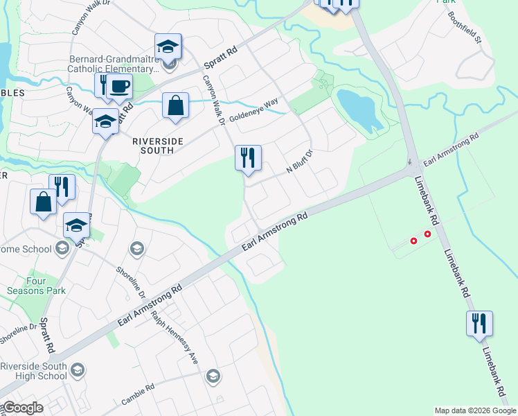 map of restaurants, bars, coffee shops, grocery stores, and more near 145 Jersey Tea Circle in Ottawa