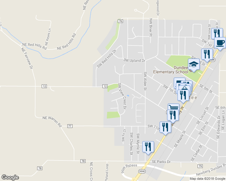 map of restaurants, bars, coffee shops, grocery stores, and more near 1038 Southwest Arrowhead Place in Dundee