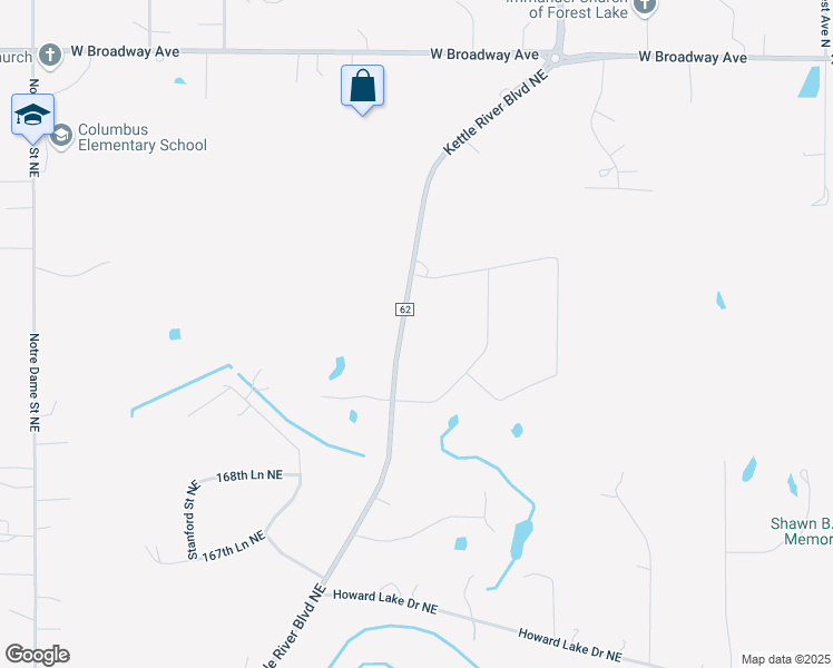 map of restaurants, bars, coffee shops, grocery stores, and more near 17039 Kettle River Boulevard Northeast in Forest Lake