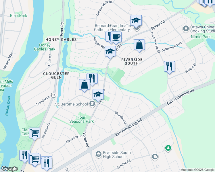 map of restaurants, bars, coffee shops, grocery stores, and more near in Ottawa