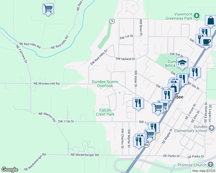 map of restaurants, bars, coffee shops, grocery stores, and more near 1014 Southwest Arrowhead PIace in Dundee