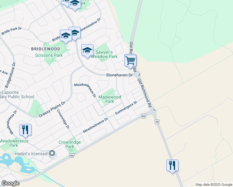 map of restaurants, bars, coffee shops, grocery stores, and more near 30 Summitview Drive in Ottawa