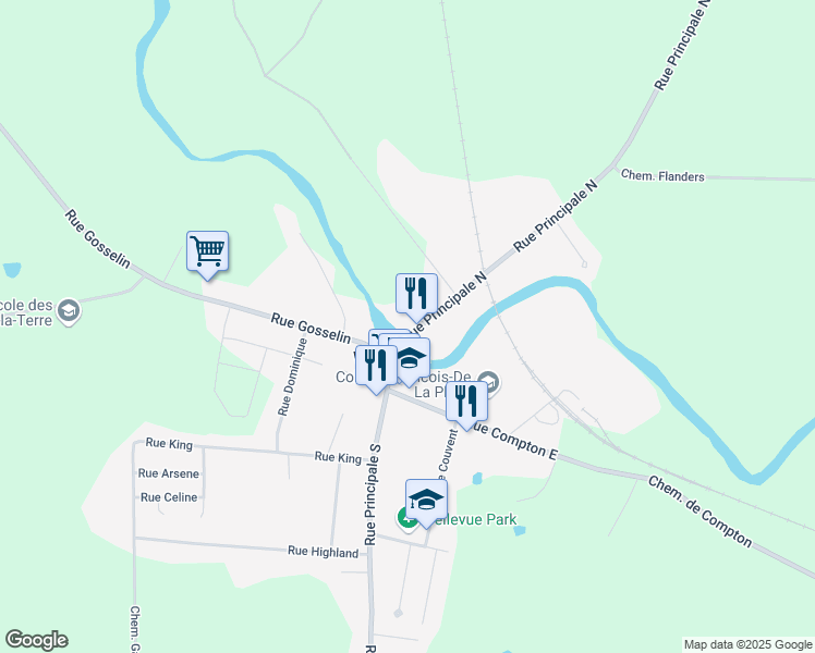 map of restaurants, bars, coffee shops, grocery stores, and more near 45 Rue Principale Nord in Waterville