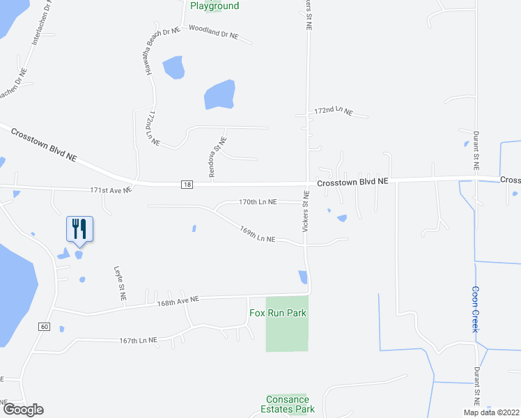 map of restaurants, bars, coffee shops, grocery stores, and more near 3708 170th Lane Northeast in Ham Lake