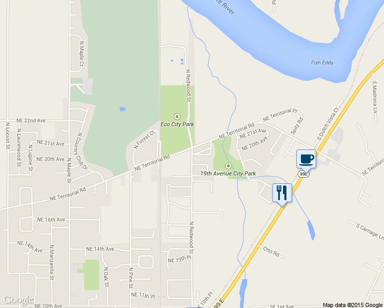 map of restaurants, bars, coffee shops, grocery stores, and more near 2040 North Redwood Street in Canby