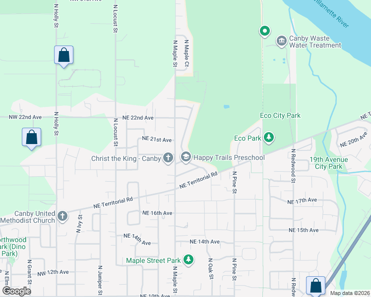 map of restaurants, bars, coffee shops, grocery stores, and more near 2040 North Country Club Drive in Canby