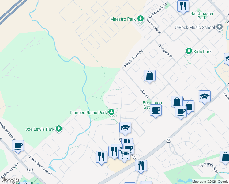 map of restaurants, bars, coffee shops, grocery stores, and more near 542 Bryce Place in Ottawa