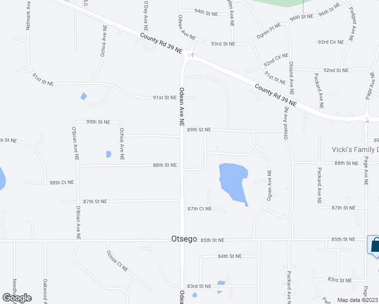 map of restaurants, bars, coffee shops, grocery stores, and more near 8856 Odean Avenue Northeast in Otsego