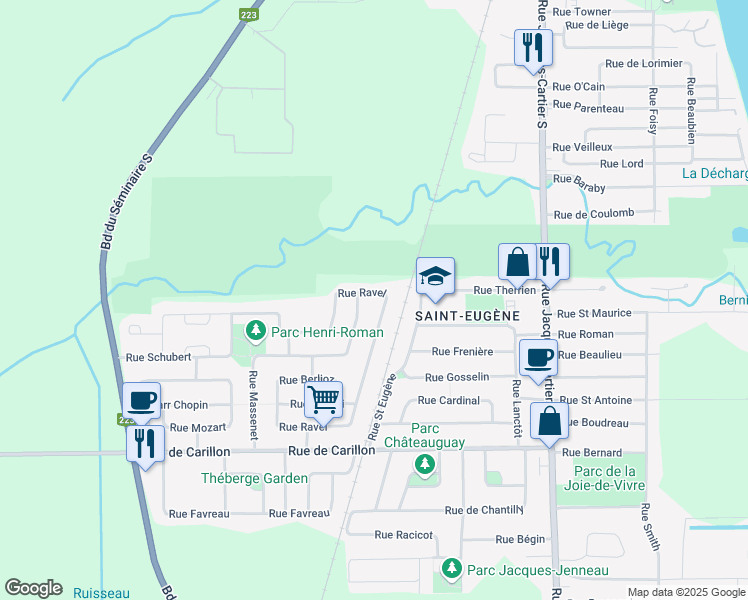 map of restaurants, bars, coffee shops, grocery stores, and more near 111 Rue Ravel in Saint-Jean-sur-Richelieu