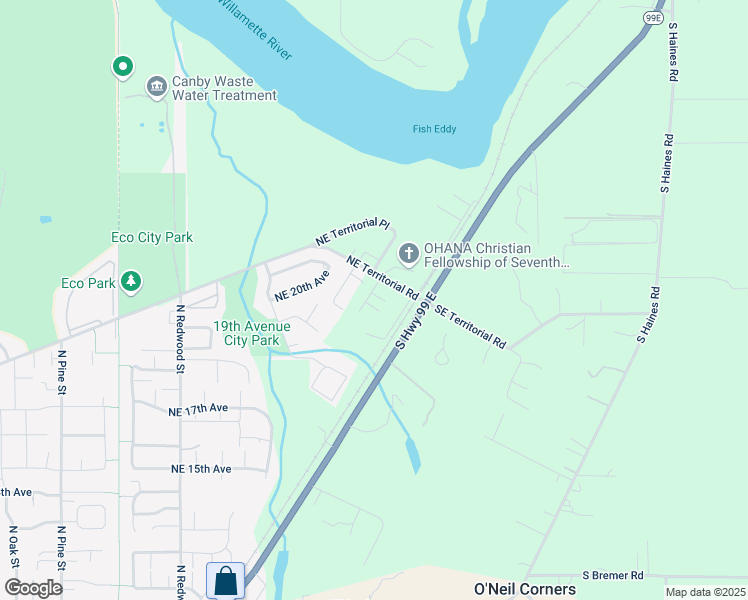 map of restaurants, bars, coffee shops, grocery stores, and more near 2127 Northeast 20th Avenue in Canby