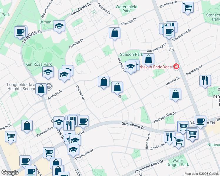 map of restaurants, bars, coffee shops, grocery stores, and more near in Ottawa