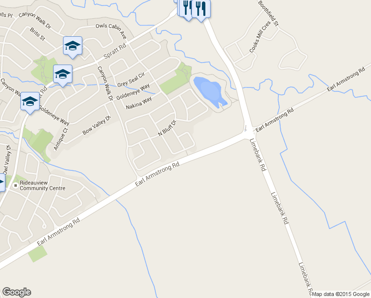 map of restaurants, bars, coffee shops, grocery stores, and more near 169 Eye Bright Crescent in Ottawa