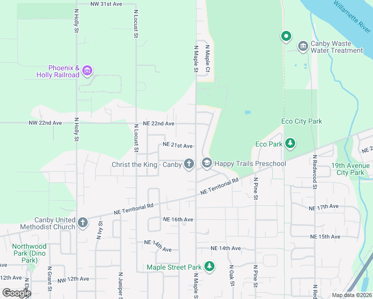 map of restaurants, bars, coffee shops, grocery stores, and more near 675 Northeast 21st Avenue in Canby