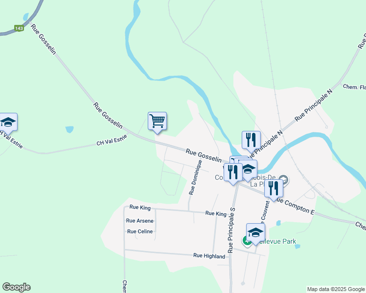 map of restaurants, bars, coffee shops, grocery stores, and more near 285 Rue Gosselin in Waterville