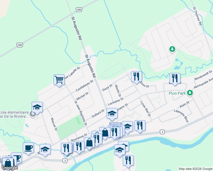 map of restaurants, bars, coffee shops, grocery stores, and more near 7 Dazé Street in Russell