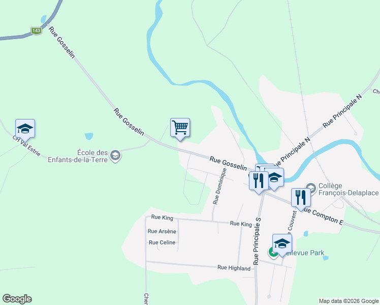 map of restaurants, bars, coffee shops, grocery stores, and more near 325 Rue Gosselin in Waterville