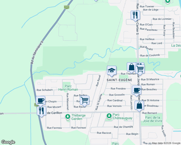 map of restaurants, bars, coffee shops, grocery stores, and more near 92 Rue Ravel in Saint-Jean-sur-Richelieu