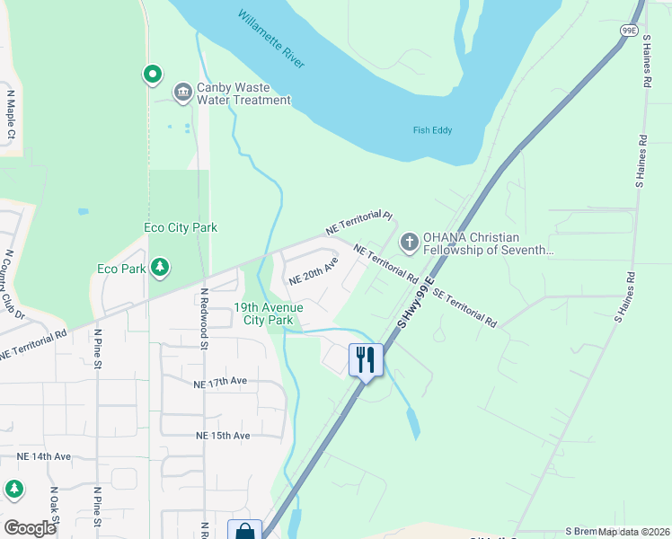map of restaurants, bars, coffee shops, grocery stores, and more near 1969 Northeast 20th Avenue in Canby