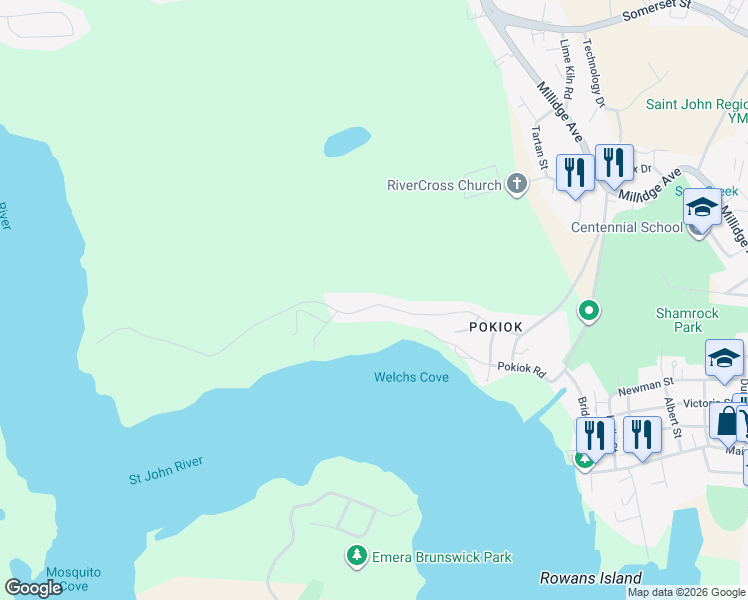 map of restaurants, bars, coffee shops, grocery stores, and more near 175 Highland Road in Saint John