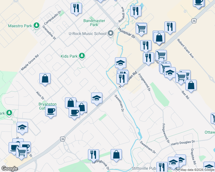 map of restaurants, bars, coffee shops, grocery stores, and more near 644 Vivera Place in Ottawa