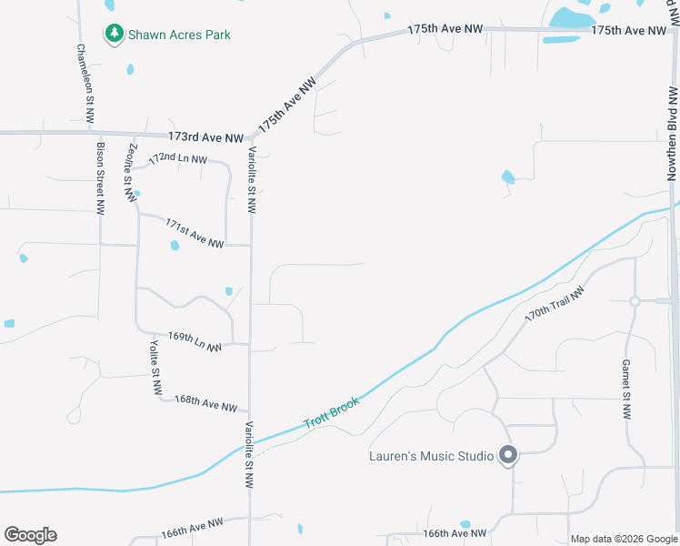 map of restaurants, bars, coffee shops, grocery stores, and more near 17121 Variolite Street Northwest in Ramsey
