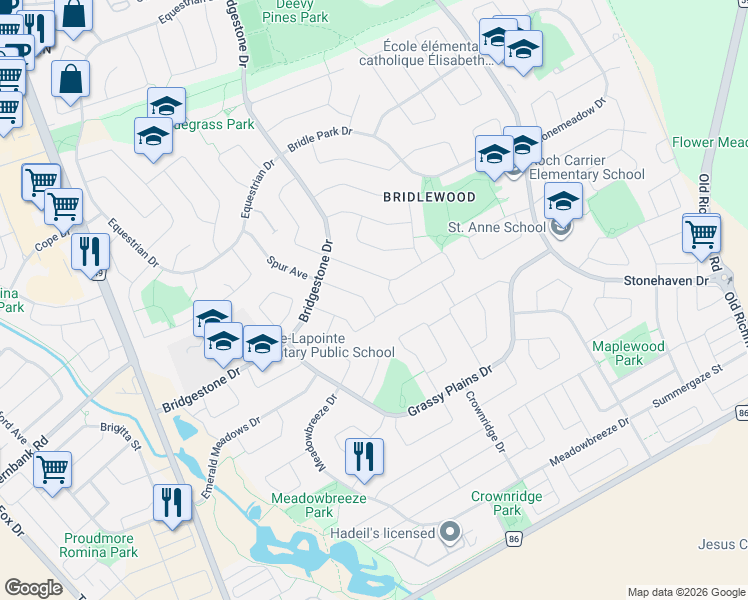 map of restaurants, bars, coffee shops, grocery stores, and more near 263 Saddlesmith Circle in Ottawa