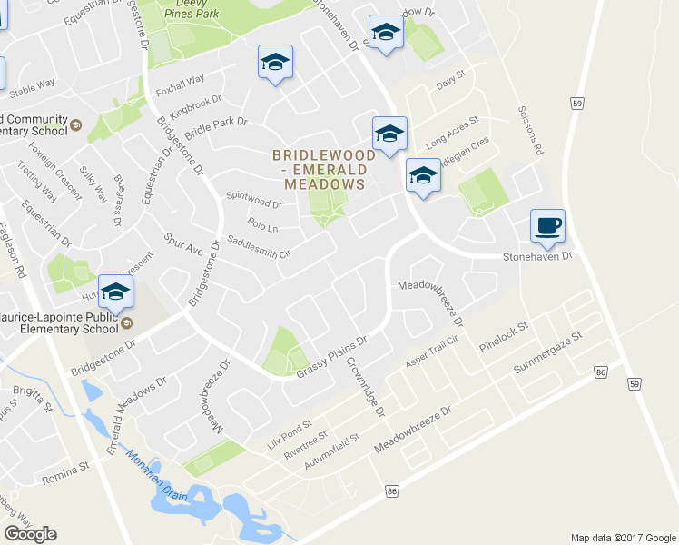 map of restaurants, bars, coffee shops, grocery stores, and more near 39 Farmfield Crescent in Ottawa