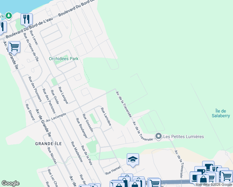 map of restaurants, bars, coffee shops, grocery stores, and more near 693 Avenue de la Traversée in Salaberry-de-Valleyfield