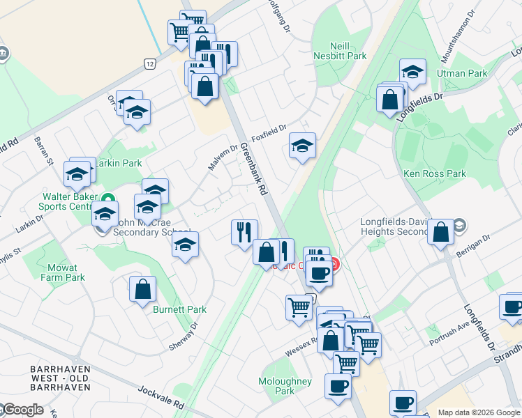 map of restaurants, bars, coffee shops, grocery stores, and more near in Ottawa