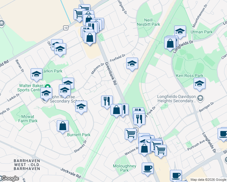 map of restaurants, bars, coffee shops, grocery stores, and more near in Ottawa