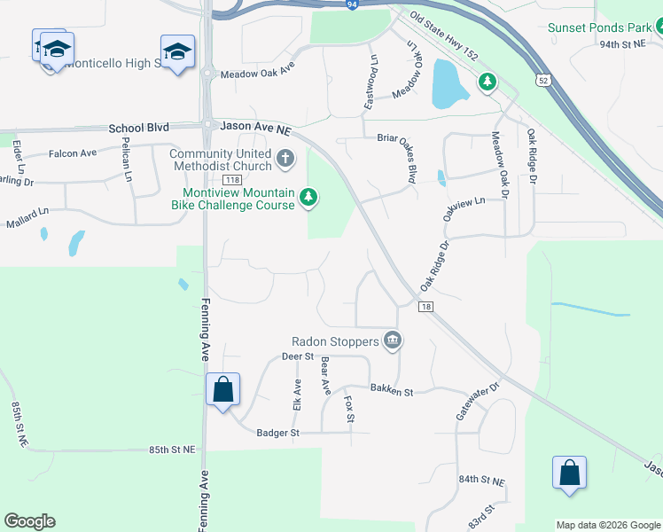 map of restaurants, bars, coffee shops, grocery stores, and more near 6100 Wildwood Way in Monticello
