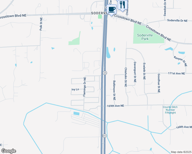 map of restaurants, bars, coffee shops, grocery stores, and more near 2002 Flamingo Drive Northeast in Ham Lake