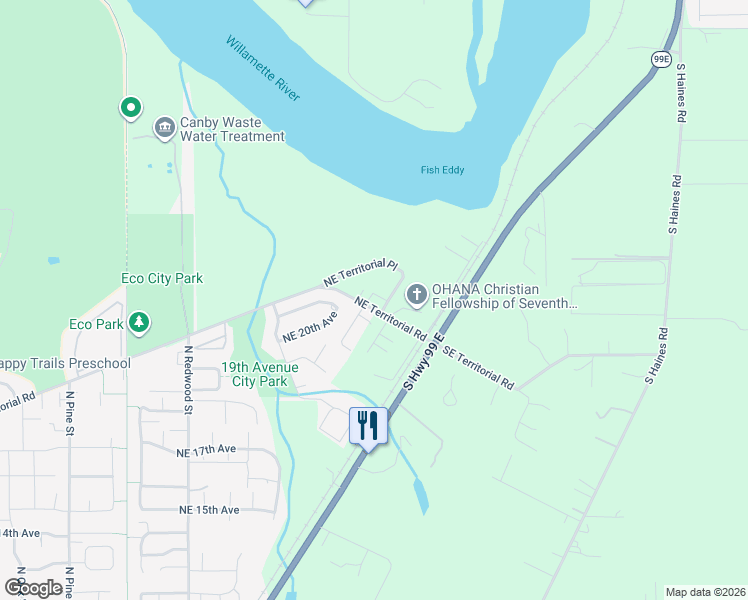 map of restaurants, bars, coffee shops, grocery stores, and more near 2123 Spitz Road in Canby
